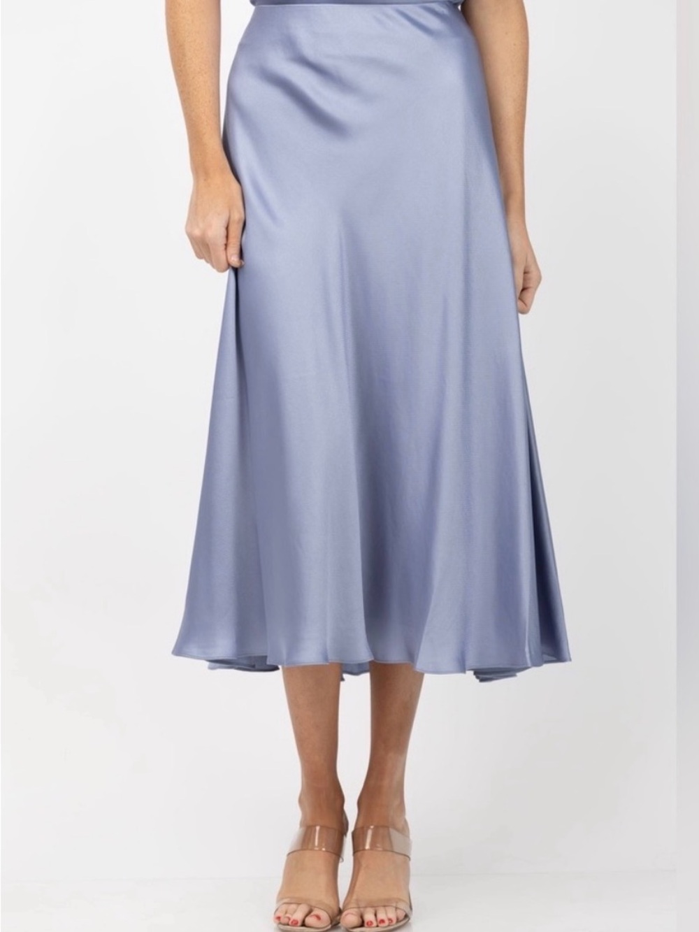 Satin Midi Skirt in Dusty Blue